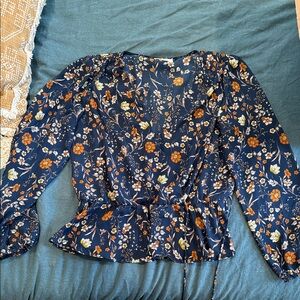 Nine Britton Navy Floral Wrap Blouse